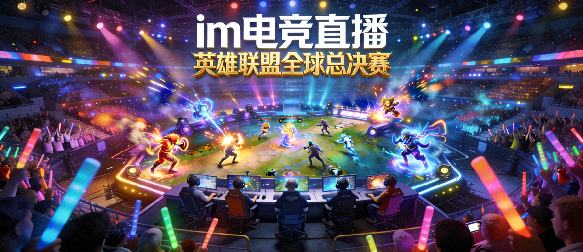 im电竞直播画面：英雄联盟全球总决赛现场团战时刻与观众席灯光全景